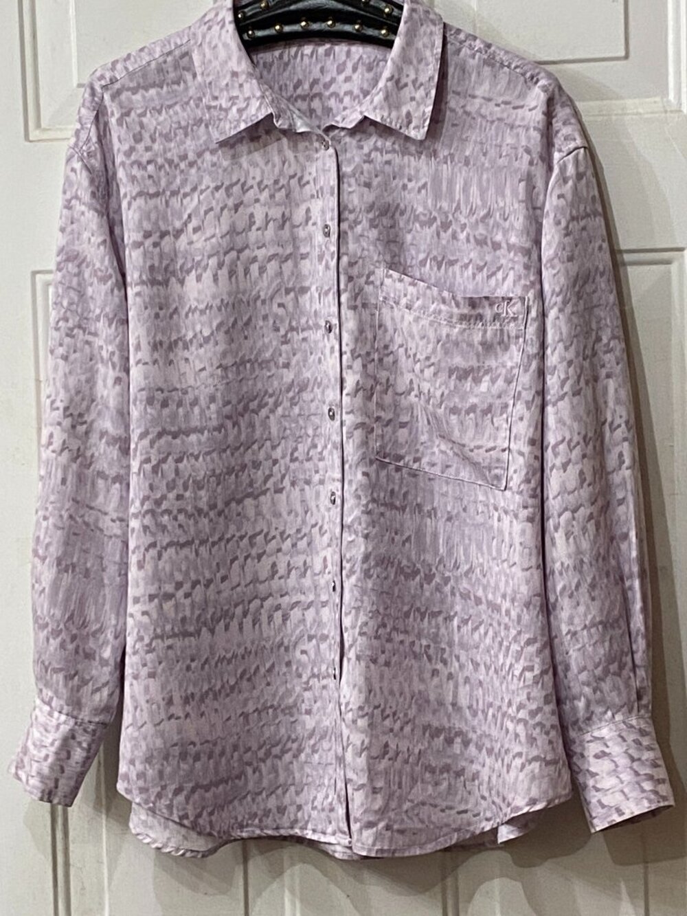 NEW Calvin Klein Jeans Sz L Blouse Button Up Shirt Long Sleeve Lavender Mosaic